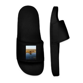 elephants at the water in Namibia Africa - Men’s Pool Sliders - black - Front
