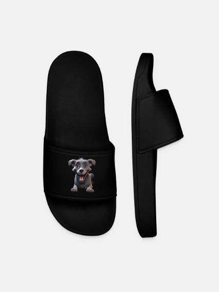 Grinning Grey Pup Adventure - Men’s Pool Sliders - black