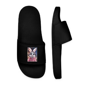 Kuschelhase mit Brille und Hoodie - Männer Badelatschen - Schwarz - Vorne