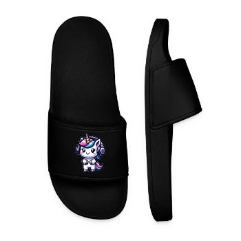 Unicorn with headphones - Men’s Pool Sliders - black - Front
