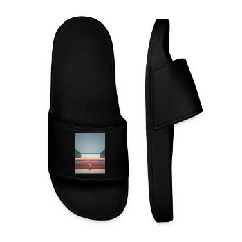 Woman in Striped Dress Waiting - Men’s Pool Sliders - black - Front