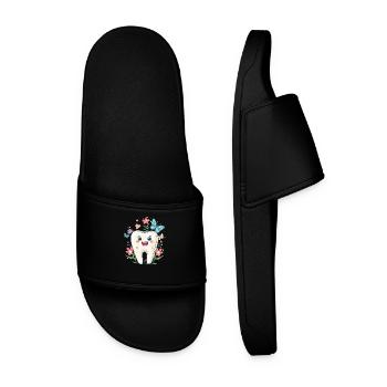Dent heureuse avec des fleurs - Claquettes Homme - noir - Devant