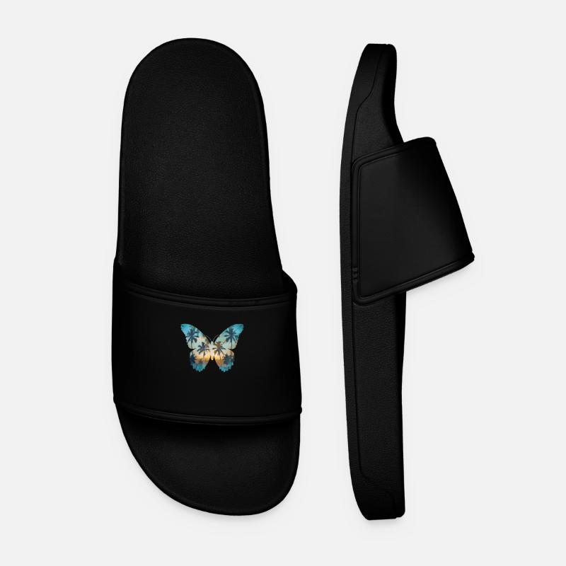 Palm Wing Butterfly - Men’s Pool Sliders - black