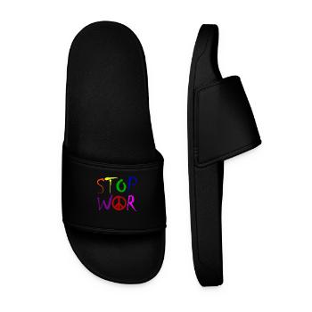 STOP WAR with Peace Sign Peace Symbol – NO WAR - Men’s Pool Sliders - black - Front