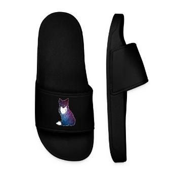 Fuchs mit Sternenhimmel, Space, Galaxy, Weltall - Männer Badelatschen - Schwarz - Vorne