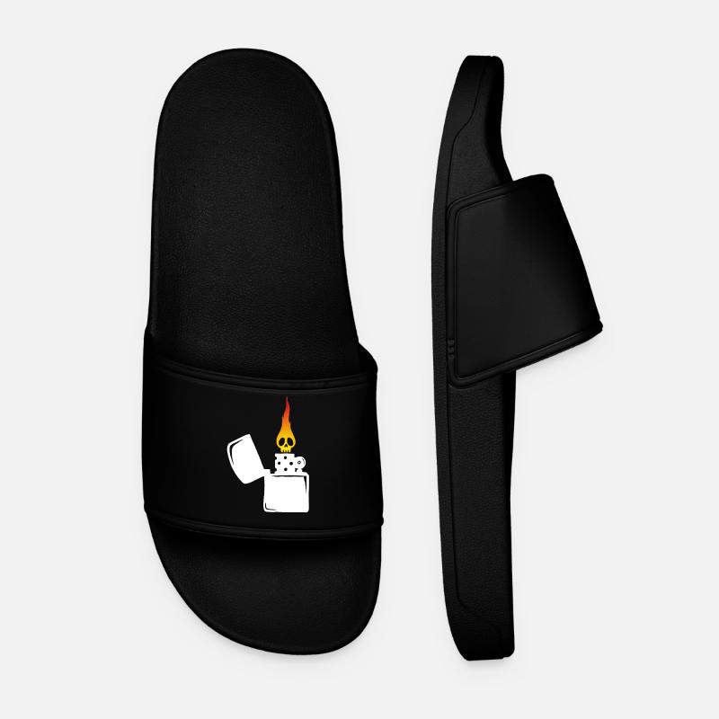 flaming skull and white lighter - Men’s Pool Sliders - black