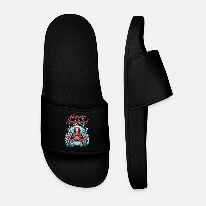 Happy Krakmas! (Christmas Octopus) - Men’s Pool Sliders - black