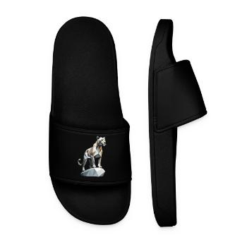Mountain Lion - Cute Low Poly Cat - Men’s Pool Sliders - black - Front