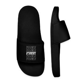 Funky Repeating Text Pattern - Men’s Pool Sliders - black - Front