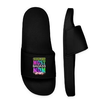 World's Badass Mom – Mutiges, florales Muttertagsgeschenk - Männer Badelatschen - Schwarz - Vorne
