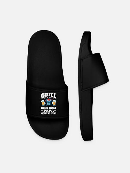 Grillmeister Geschenk Fleisch Wurst & Bier - Männer Badelatschen - Schwarz