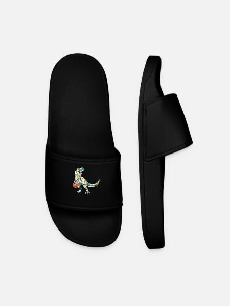 Halloween Dinosaur Pumpkin - Men’s Pool Sliders - black