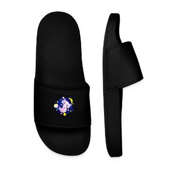 Cute Axolotl on Moon Flying Bubbles Bubbles - Men’s Pool Sliders - black - Front