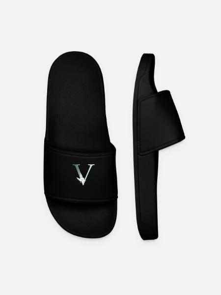 V Monogram, Floral, Personalizable - Men’s Pool Sliders - black