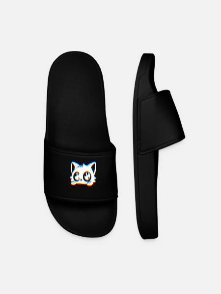 EDM Cat Glitch Style - Men’s Pool Sliders - black