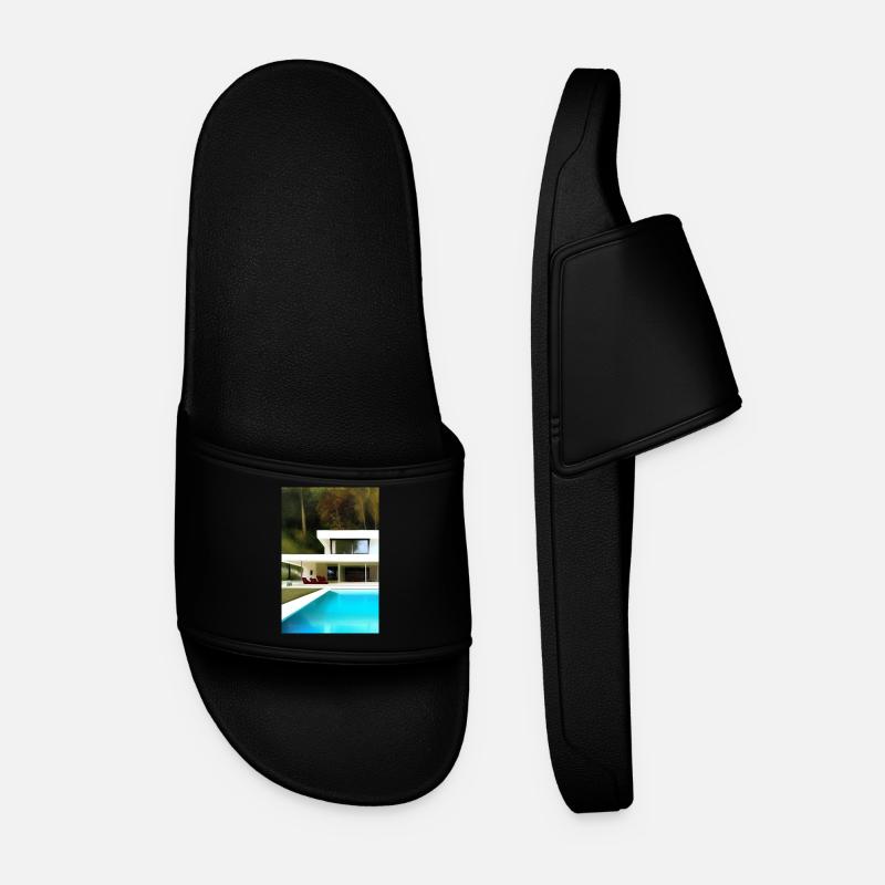 White villa with pool - Men’s Pool Sliders - black