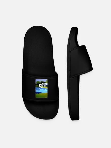 White villa with pool - Men’s Pool Sliders - black