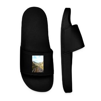 Mountain Mountains Mountain Landscape Poster - Men’s Pool Sliders - black - Front