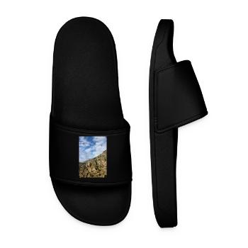 Mountain Mountains Mountain Landscape Poster - Men’s Pool Sliders - black - Front