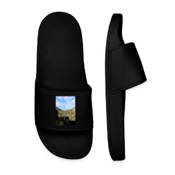 Mountain Mountains Mountain Landscape Poster - Men’s Pool Sliders - black - Front