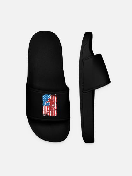 USA Patriotic Skier - Men’s Pool Sliders - black