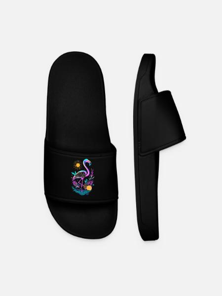 Flamingo Pineapple Fruits - Men’s Pool Sliders - black
