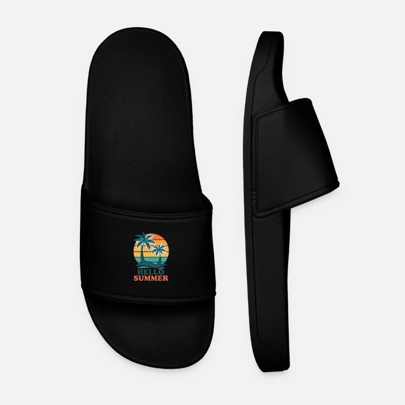 Beach with palm trees and sunset - Men’s Pool Sliders - black