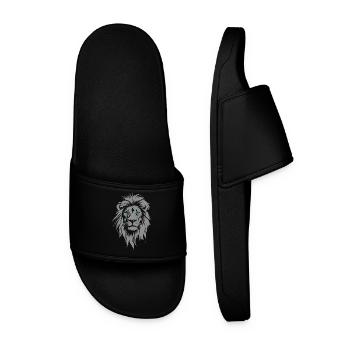 Majestic lion head with blue eyes - Men’s Pool Sliders - black - Front