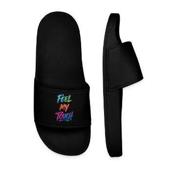 Feel My Touch Colorful Text Painting Print - Men’s Pool Sliders - black - Front