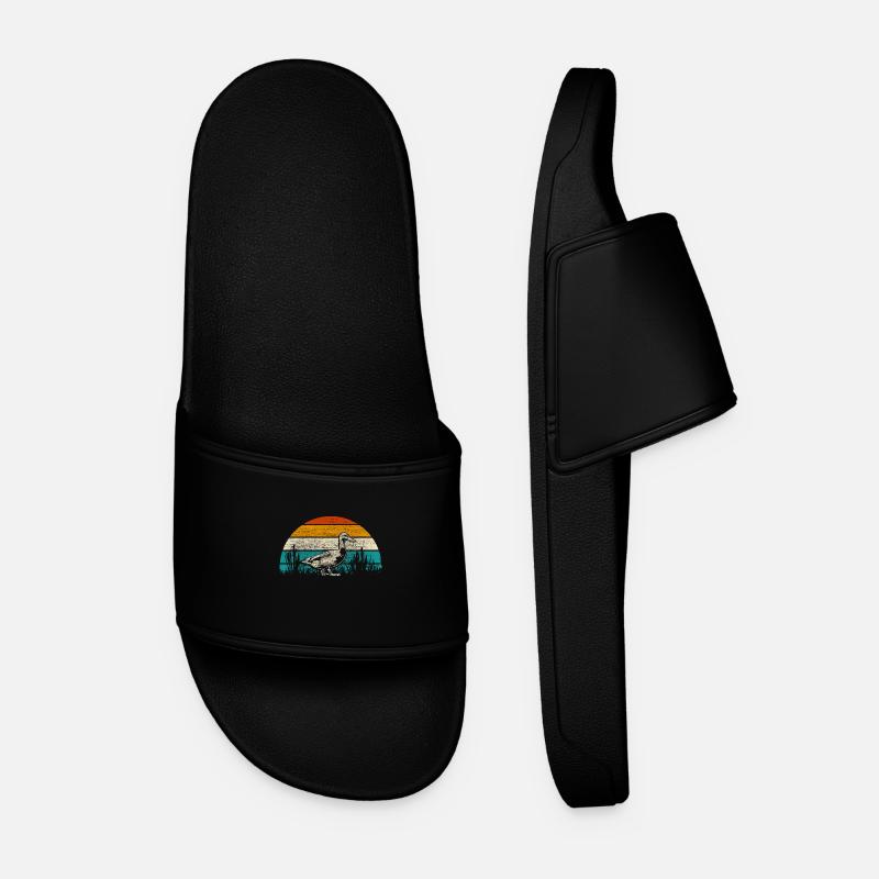 Duck Feeding Animals Gift - Men’s Pool Sliders - black