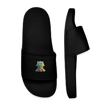 cute monster scary funny spooky sitting on a heap - Men’s Pool Sliders - black - Front