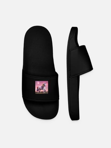 Full Moon Night Unicorn - Men’s Pool Sliders - black