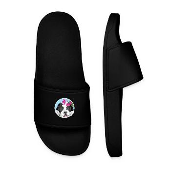 Chien chiot Saint-Bernard avec des fleurs roses - Claquettes Homme - noir - Devant