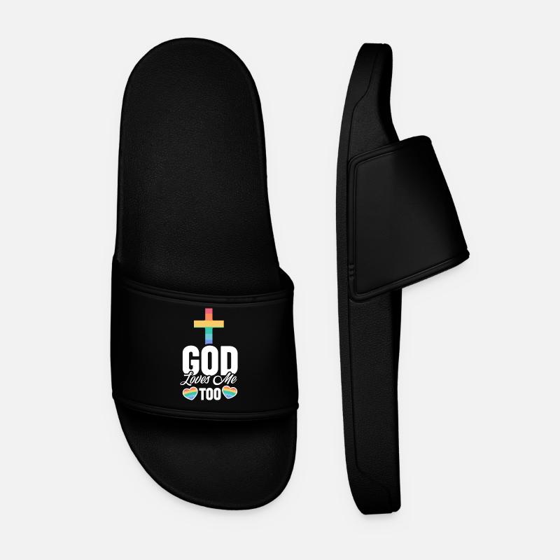 LGBTQ Regenbogen | Gott Glaube Christ Geschenkidee - Männer Badelatschen - Schwarz