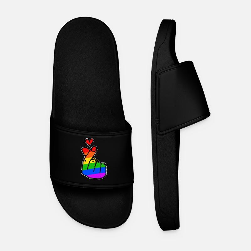 Frieden Herz Liebe Regenbogen Friedensbewegung - Männer Badelatschen - Schwarz