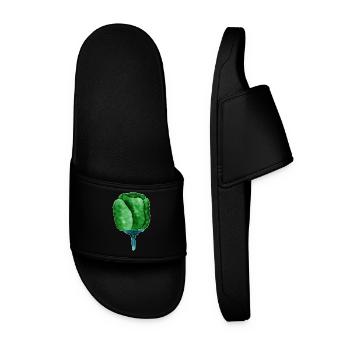 Abstract Green Flower Illustration - Men’s Pool Sliders - black - Front