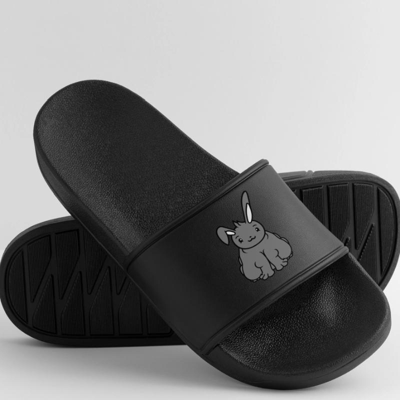 Fat Bunny Sitting Overweight Fat Hungry Funny Men’s Pool Sliders