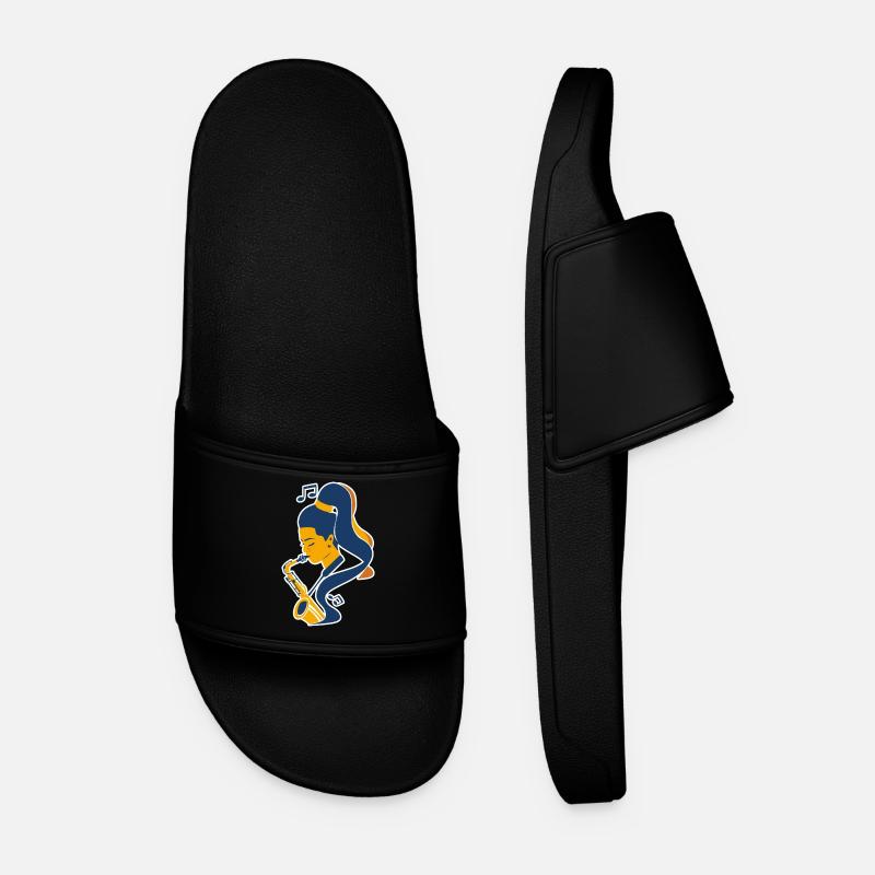 Saxophone Player Comic Look - Men’s Pool Sliders - black