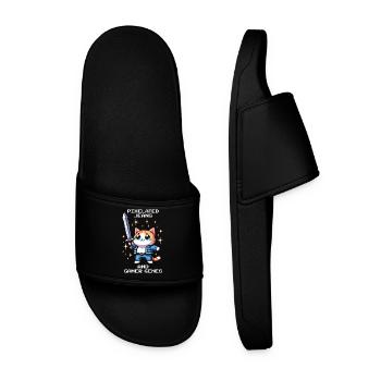 Pixel-Jeans & Gamer-Gene | Katzen, Wortwitz - Männer Badelatschen - Schwarz - Vorne