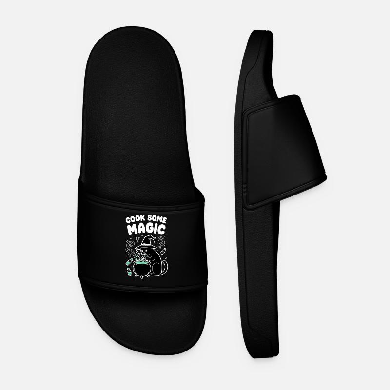 Cat magic in the cauldron - Men’s Pool Sliders - black