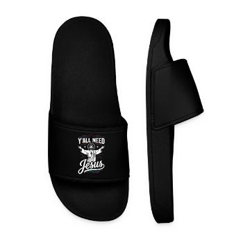 Ya'll Need Jesus Motivational T-Shirt - Men’s Pool Sliders - black - Front