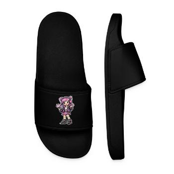 Kawaii anime girl with headphones - Men’s Pool Sliders - black - Front