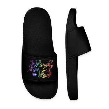 Laugh Live Love in LGBT Regenbogen Farben - Männer Badelatschen - Schwarz - Vorne