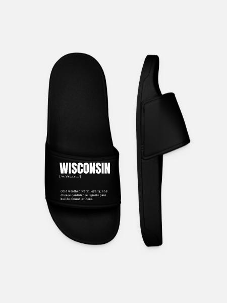 Wisconsin block font style - Men’s Pool Sliders - black