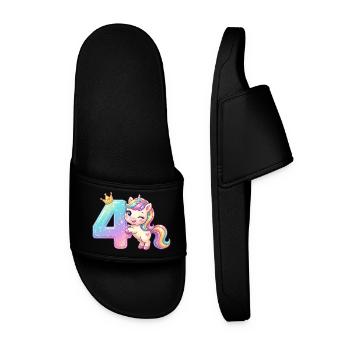 I'm 4 Kawaii Unicorn Girl Birthday - Men’s Pool Sliders - black - Front