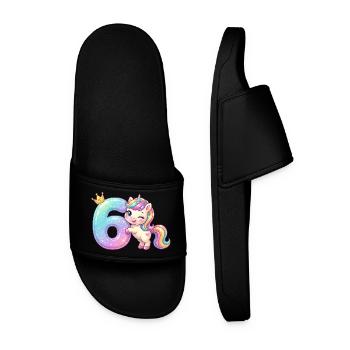 I'm 6 Kawaii Unicorn Girl Birthday - Men’s Pool Sliders - black - Front