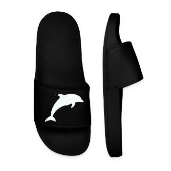 Glowing Dolphin Silhouette - Men’s Pool Sliders - black - Front