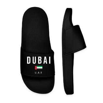 Dubai-Flagge Fettgedrucktes Typografie-Tee - Männer Badelatschen - Schwarz - Vorne