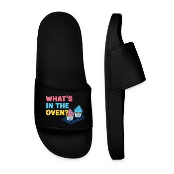 Gender Reveal Whats In The Oven Baby Shower - Men’s Pool Sliders - black - Front
