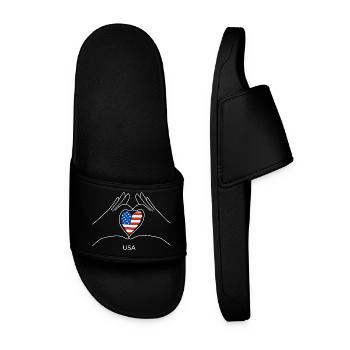 USA Heart with US Flag America Fan - Men’s Pool Sliders - black - Front